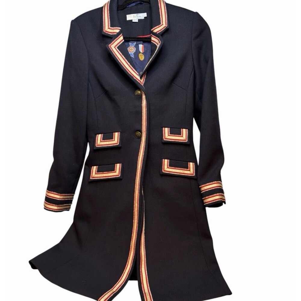 Boden Ella Military Coat Navy Blue Red Gold Trim US 4 Longline Nautical Inspired